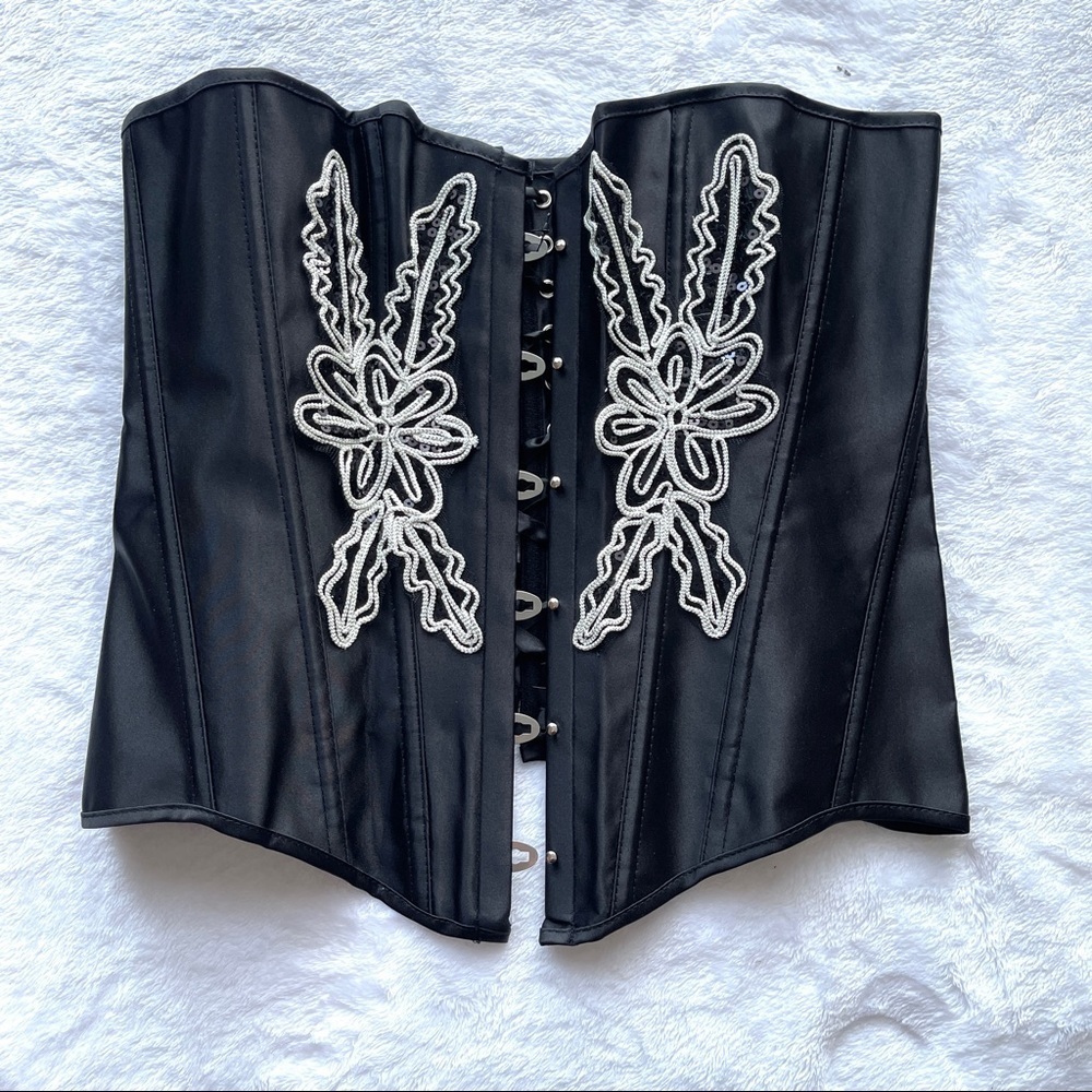 NWT adore Me embroidered corset Sz L large black